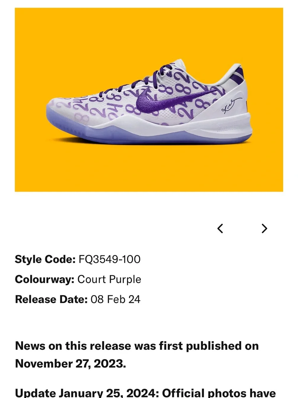 Nike kobes protro 8 White & Purple Low-Top Basketball Shoes w/Numeric Graphic - Picture 8 of 8